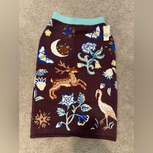 Anthropology Floral and Fauna knit Patterned Skirt